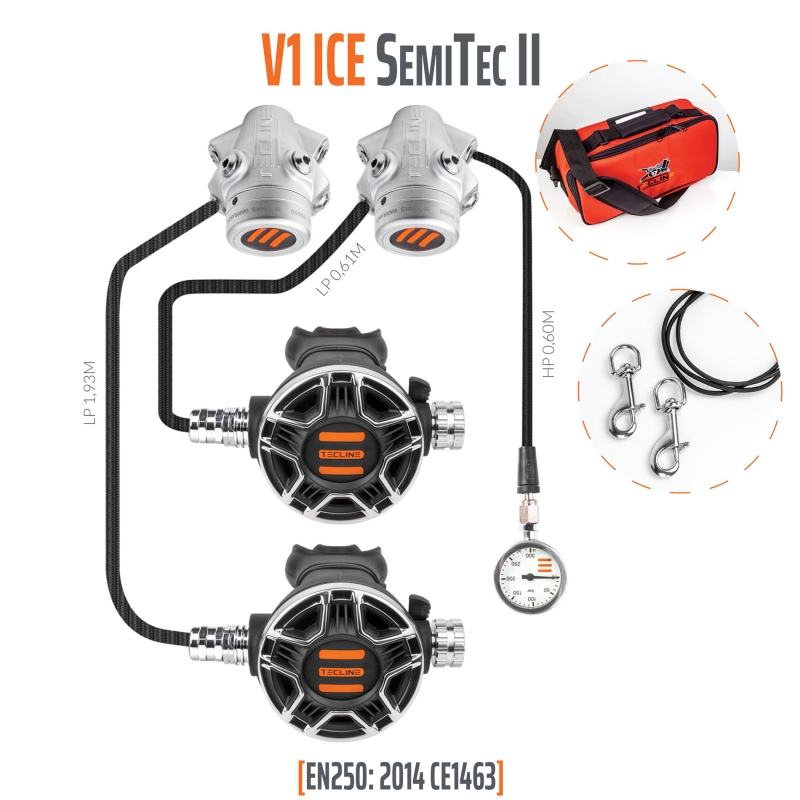 kit détendeur tecline v1 tec2 vue avec les tuyeaux et les accessoires